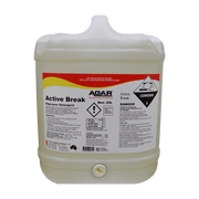 Large container of Agar Active Break Degreaser Detergent with a black background
