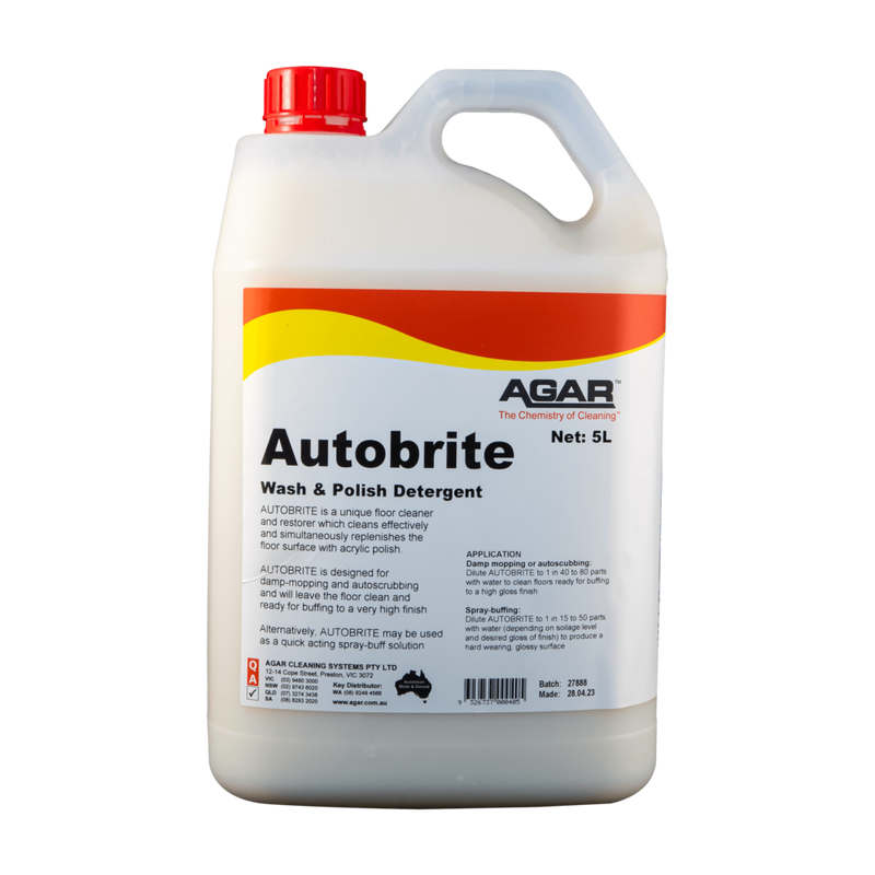 Large container of Autobrite wash and polish detergent with Agar branding on a white background
