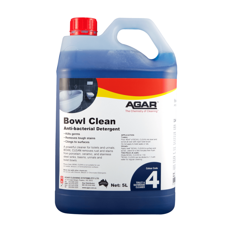 Blue and red container of Agar Bowl Clean Anti-bacterial Detergent on a white background