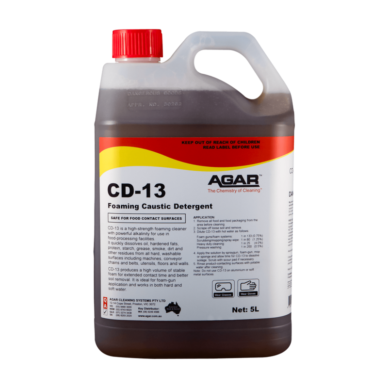 Agar CD-13 foaming caustic detergent container on a white background