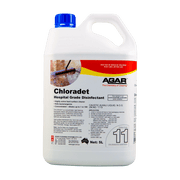 5L container of Chloradet hospital grade disinfectant by Agar on a gray background