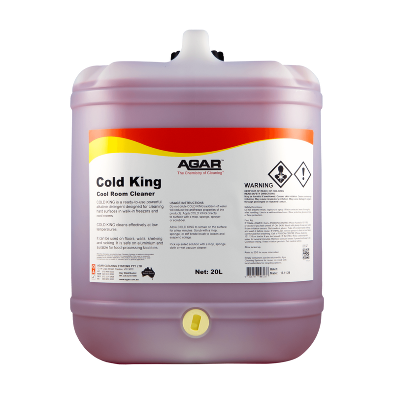 Large container of Agar Cold King Cool Room Cleaner on a white background