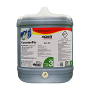 Large container of AGAB CounterFlu disinfectant with label on a white background