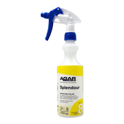 Spray bottle labeled 'Agar Splendour Furniture Polish' on a white background