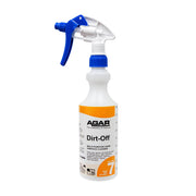 Spray bottle labeled 'Dirt-Off' by Agar on a white background