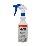 Spray bottle labeled 'Agar HygieniCLEAN' on a black background