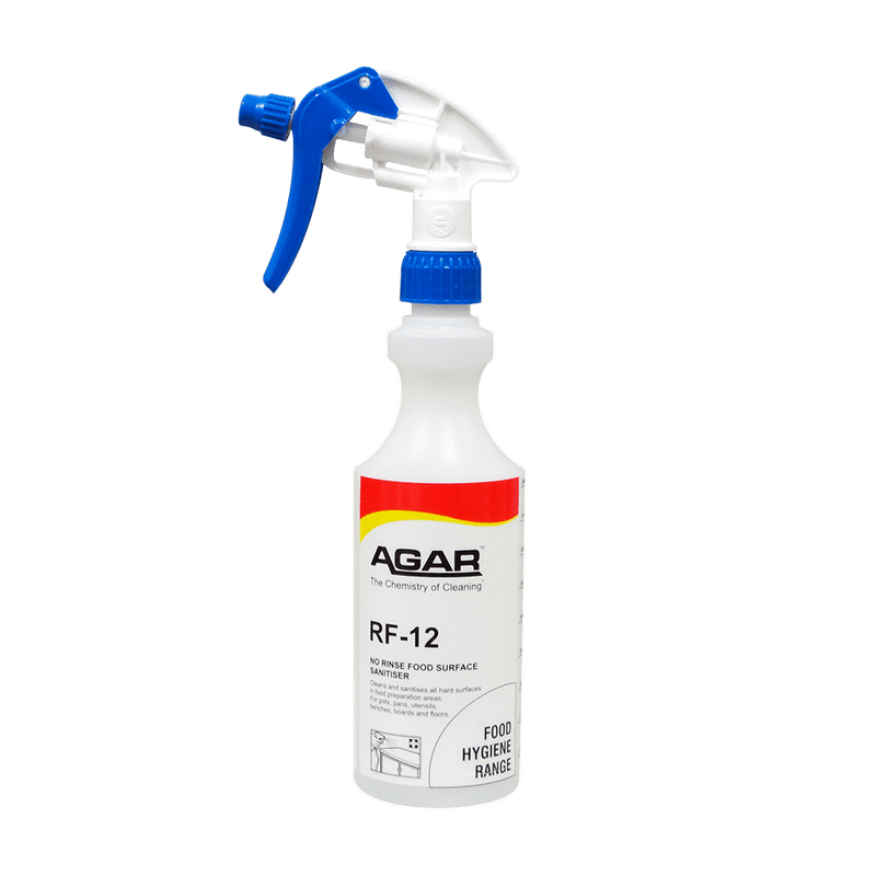 Agar RF-12 spray bottle on a black background