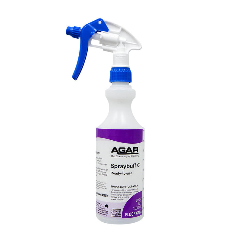 Spray bottle with blue nozzle and Agar label on a white background