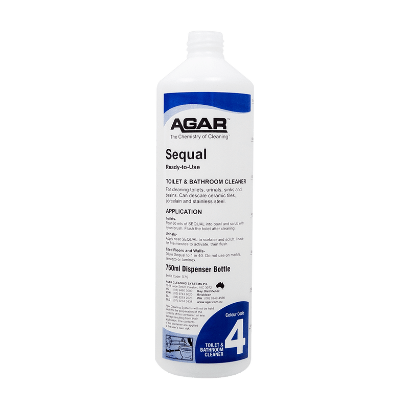 Agar Sequal toilet and bathroom cleaner bottle on a white background