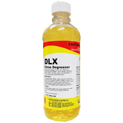Bottle of DLX Citrus Degreaser with a yellow label on a white background