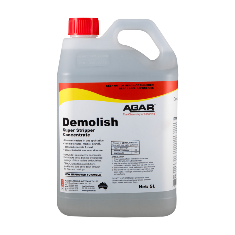 Demolish Super Stripper Concentrate bottle with red cap on a white background