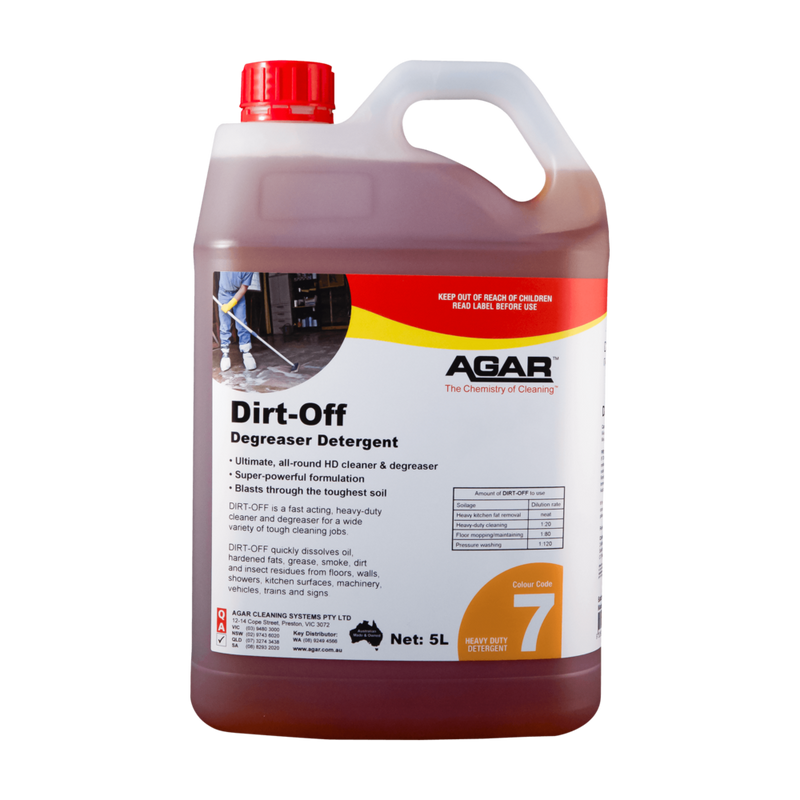 5L bottle of Agar Dirt-Off Degreaser Detergent on a white background