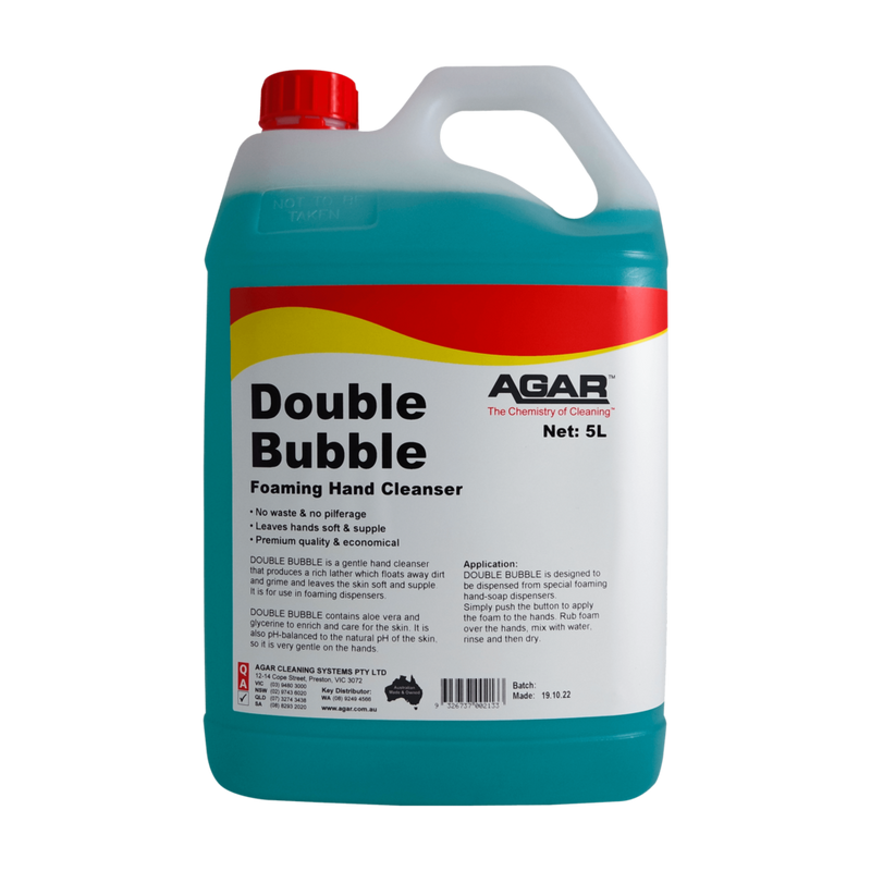 5L container of Agar Double Bubble Foaming Hand Cleanser on a white background