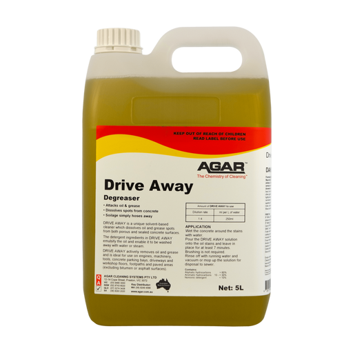 5-liter container of Agar Drive Away Degreaser on a white background