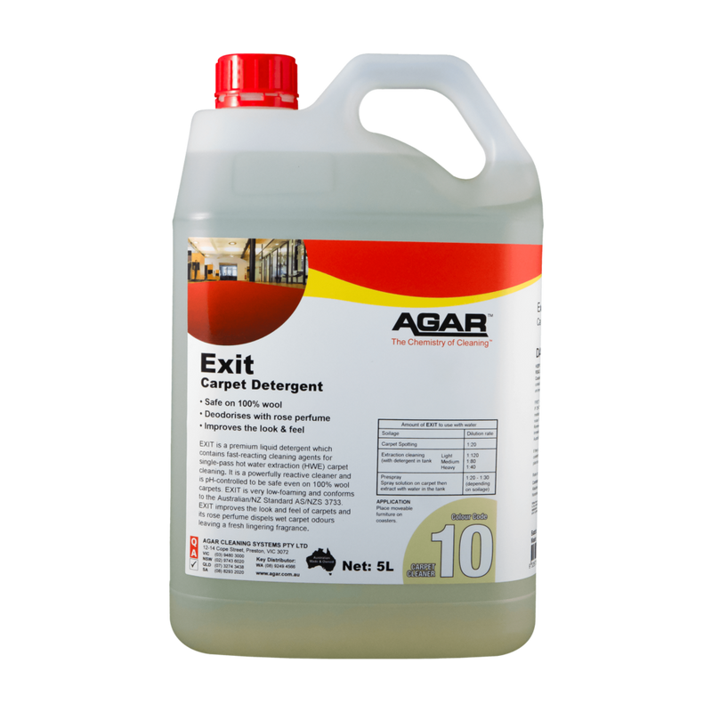 5-liter container of Agar Exit Carpet Detergent on a white background