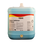 Blue container of Agar fabric softener and rinse on a white background