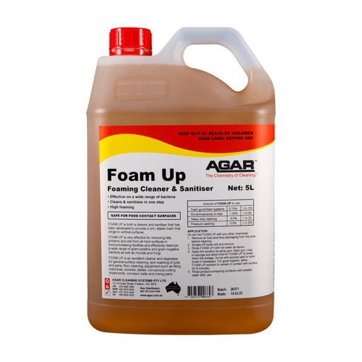 5-liter container of AGAR Foam Up Foaming Cleaner & Sanitiser on a white background