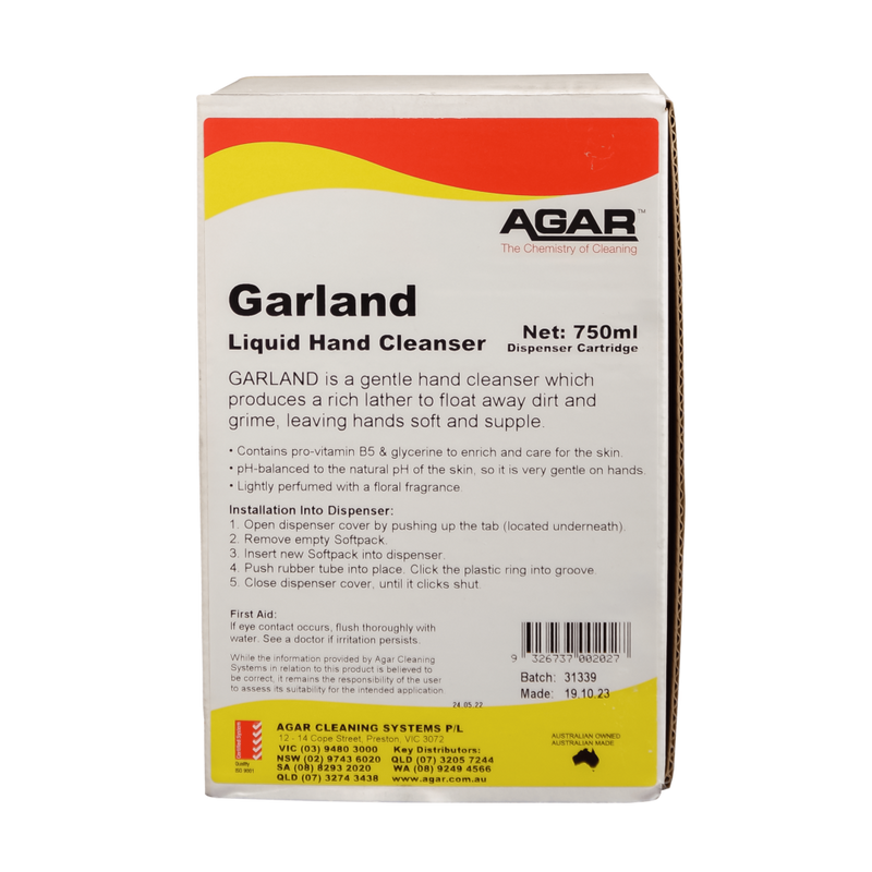 Box of Agar Garland Liquid Hand Cleanser on a white background