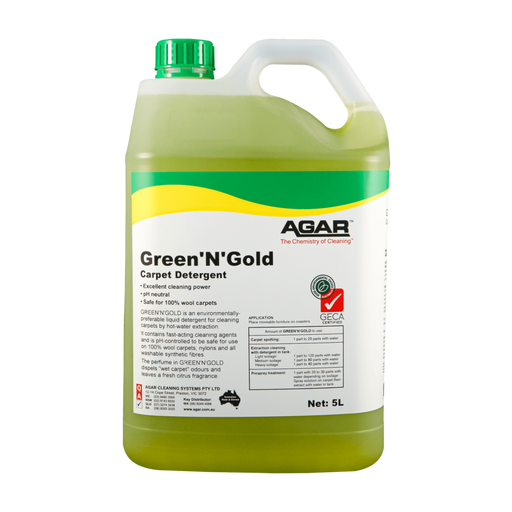 Green 'N' Gold Carpet Detergent container with Agar branding on a white background