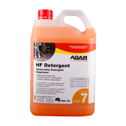Orange and white container of Agar HF Detergent on a white background