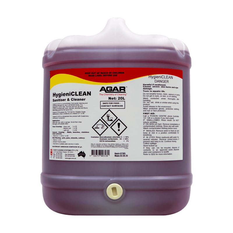 HygieniCLEAN sanitizer & cleaner container with Agar branding on a white background