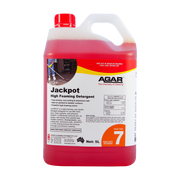 Red and white container of Agar Jackpot High Foaming Detergent on a white background