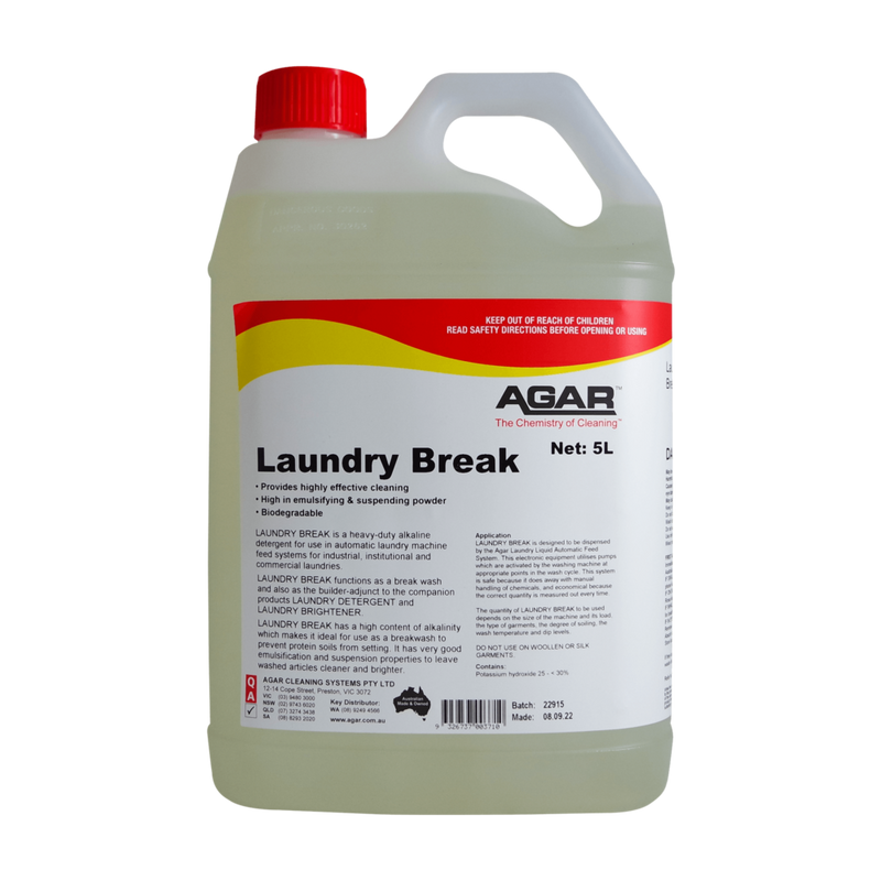 5-liter bottle of Agar Laundry Break detergent on a white background