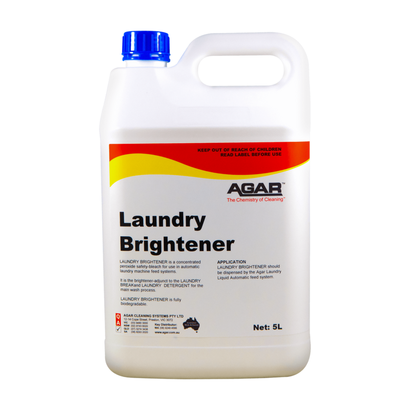 5L container of Agar laundry brightener on a white background