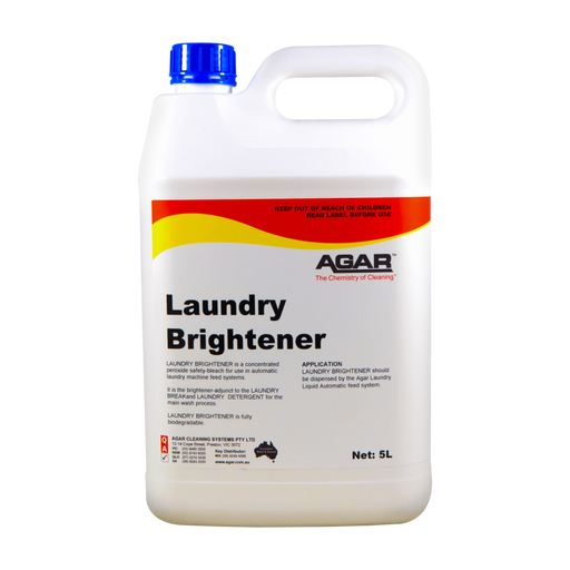 5L container of Agar laundry brightener on a white background