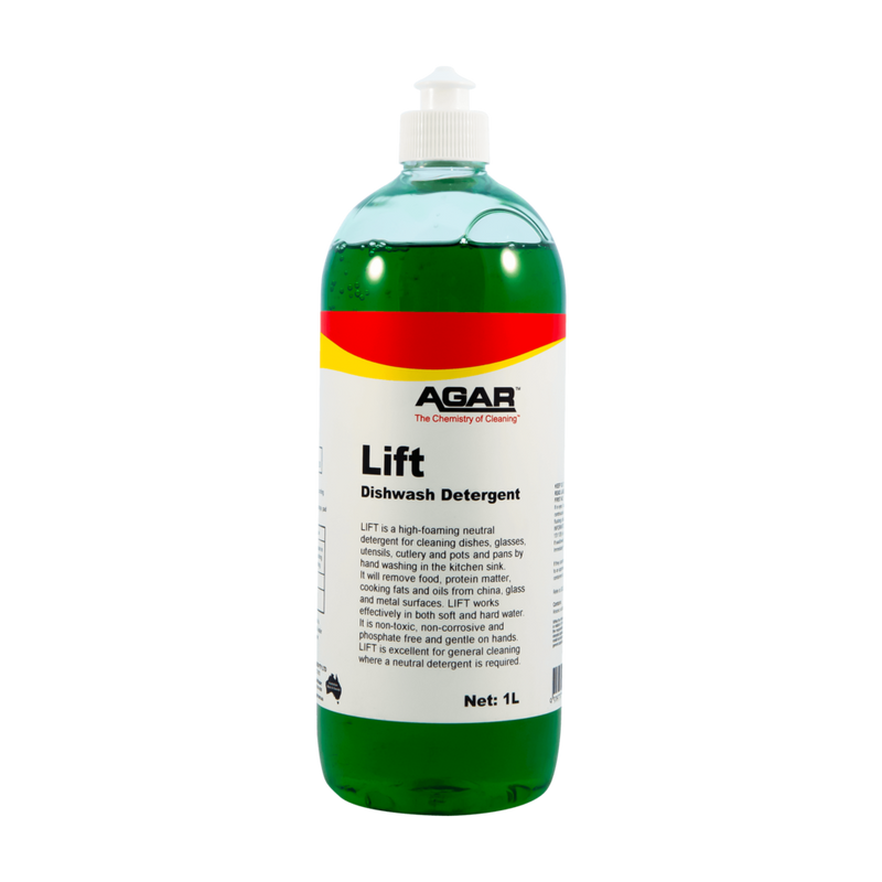 Bottle of Agar Lift Dishwash Detergent on a white background