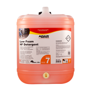 Large container of Agar Low Foam HF Detergent on a white background