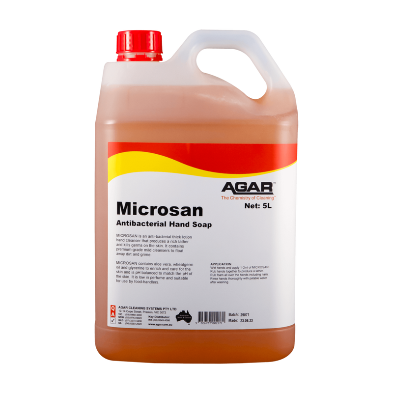 5-liter container of Agar Microsan Antibacterial Hand Soap on a white background