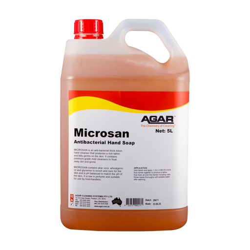 5-liter container of Agar Microsan Antibacterial Hand Soap on a white background