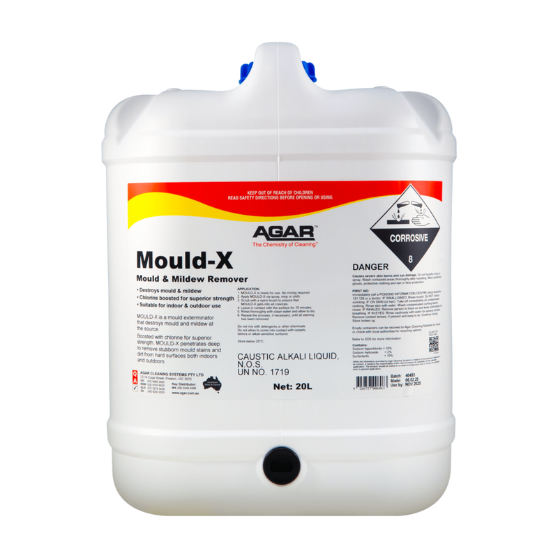 White container of Agar Mould-X Mould & Mildew Remover on a white background