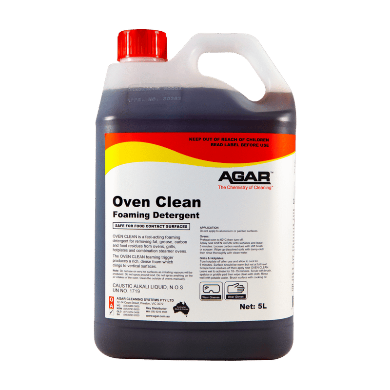 Agar Oven Clean Foaming Detergent container on a beige background
