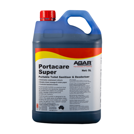 Portacare Super portable toilet sanitiser container with AGAR branding on a white background