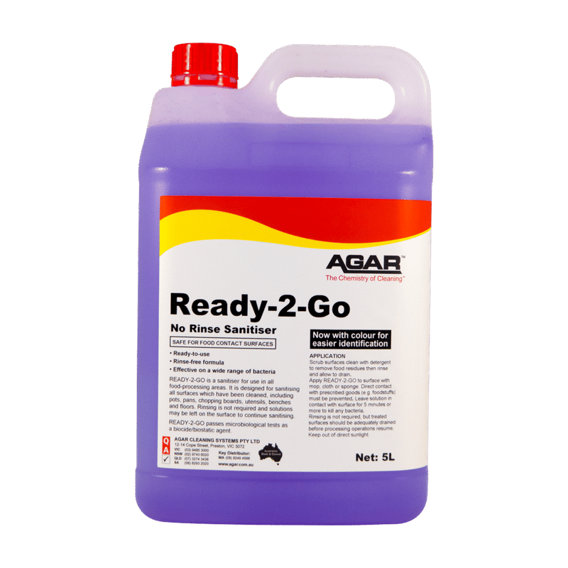Agar Ready-2-Go no rinse sanitizer container on a purple background