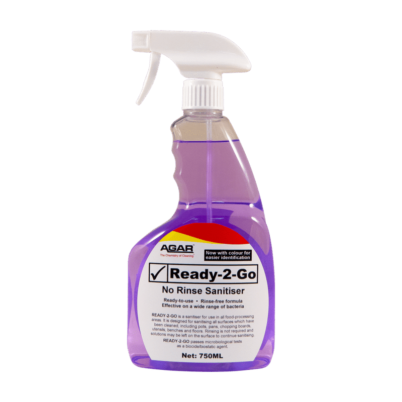 Clear spray bottle with white nozzle on a purple background