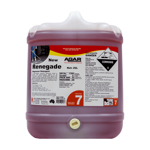 Large container of Renegade detergent with a visible label on a white background