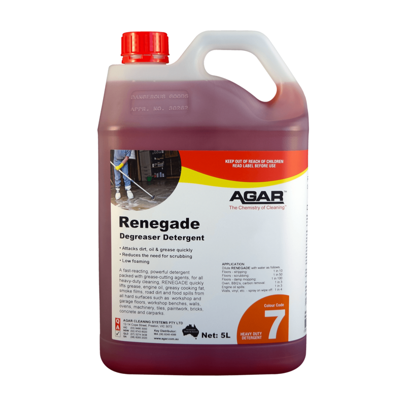5L bottle of Agar Renegade Degreaser Detergent on a white background