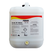 Large container of Agar Scrub 'N' Shine detergent on a white background
