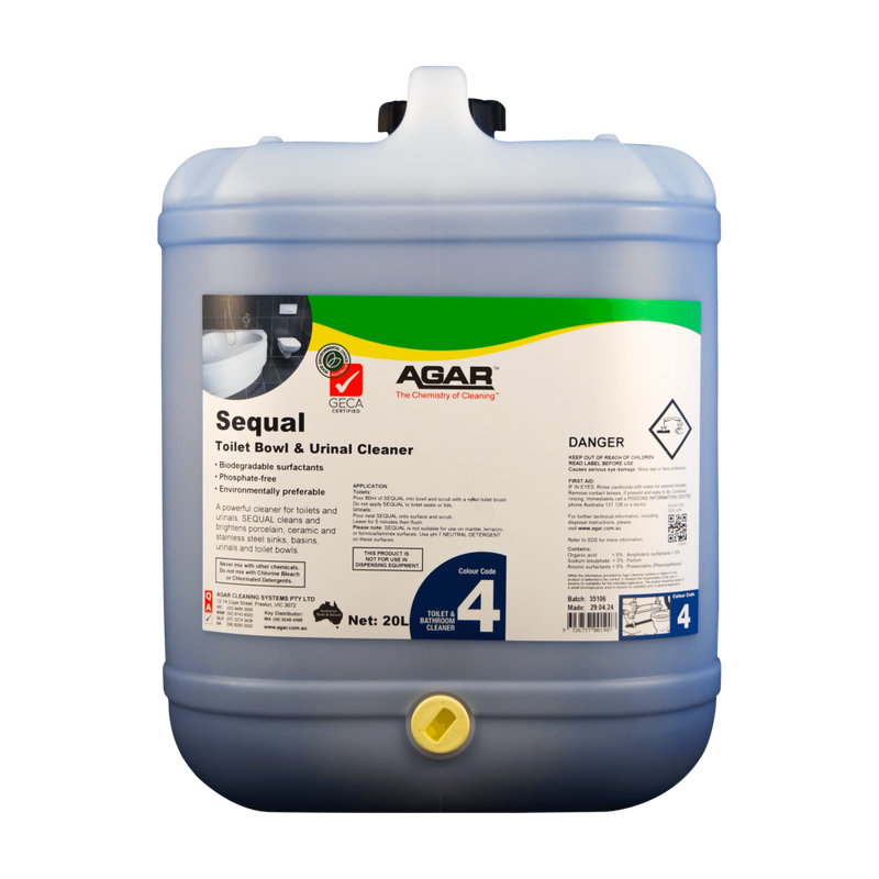 Agar Sequal toilet bowl and urinal cleaner container on a white background