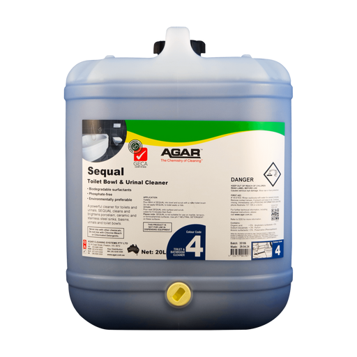Agar Sequal toilet bowl and urinal cleaner container on a white background