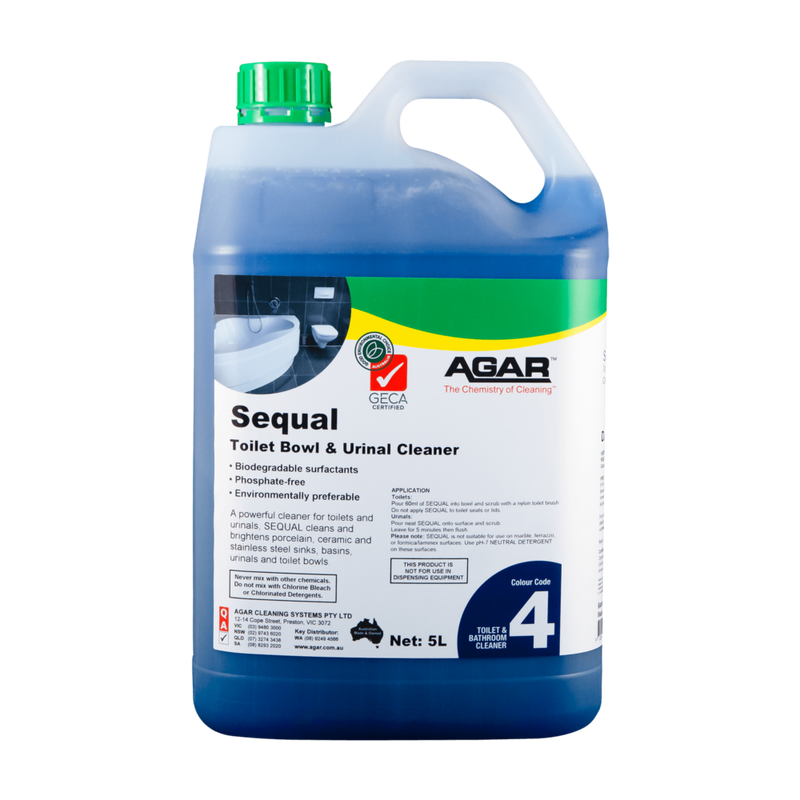 5L bottle of Agar Sequal Toilet Bowl & Urinal Cleaner on a white background