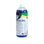 Bottle of Shower Star cleaner on a black background