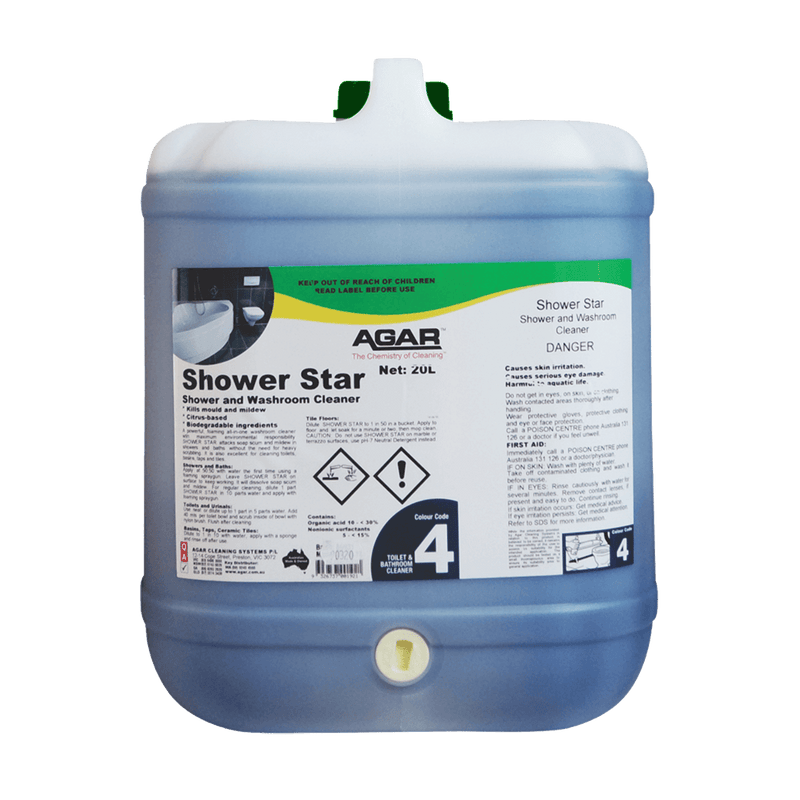 Large container of Agar Shower Star shower and washroom cleaner on a white background