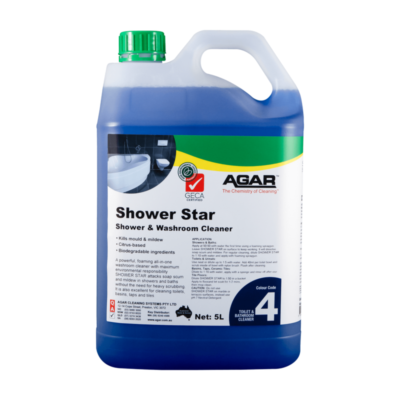 Agar Shower Star shower and washroom cleaner container on a white background