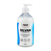Bottle of Agar Silvan kitchen hand cleanser on a white background