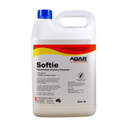 5L container of Softie chlorinated creamy cleanser by Agab on a white background