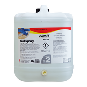 Large container of Solspray detergent with Agar branding on a white background